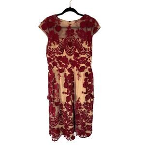 Marchesa Notte Mena Dress red beige size 10